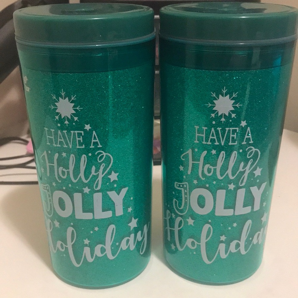 💖 Have A Holly Jolly Holiday Glitter Travel Mug - Set of 2 No Straws